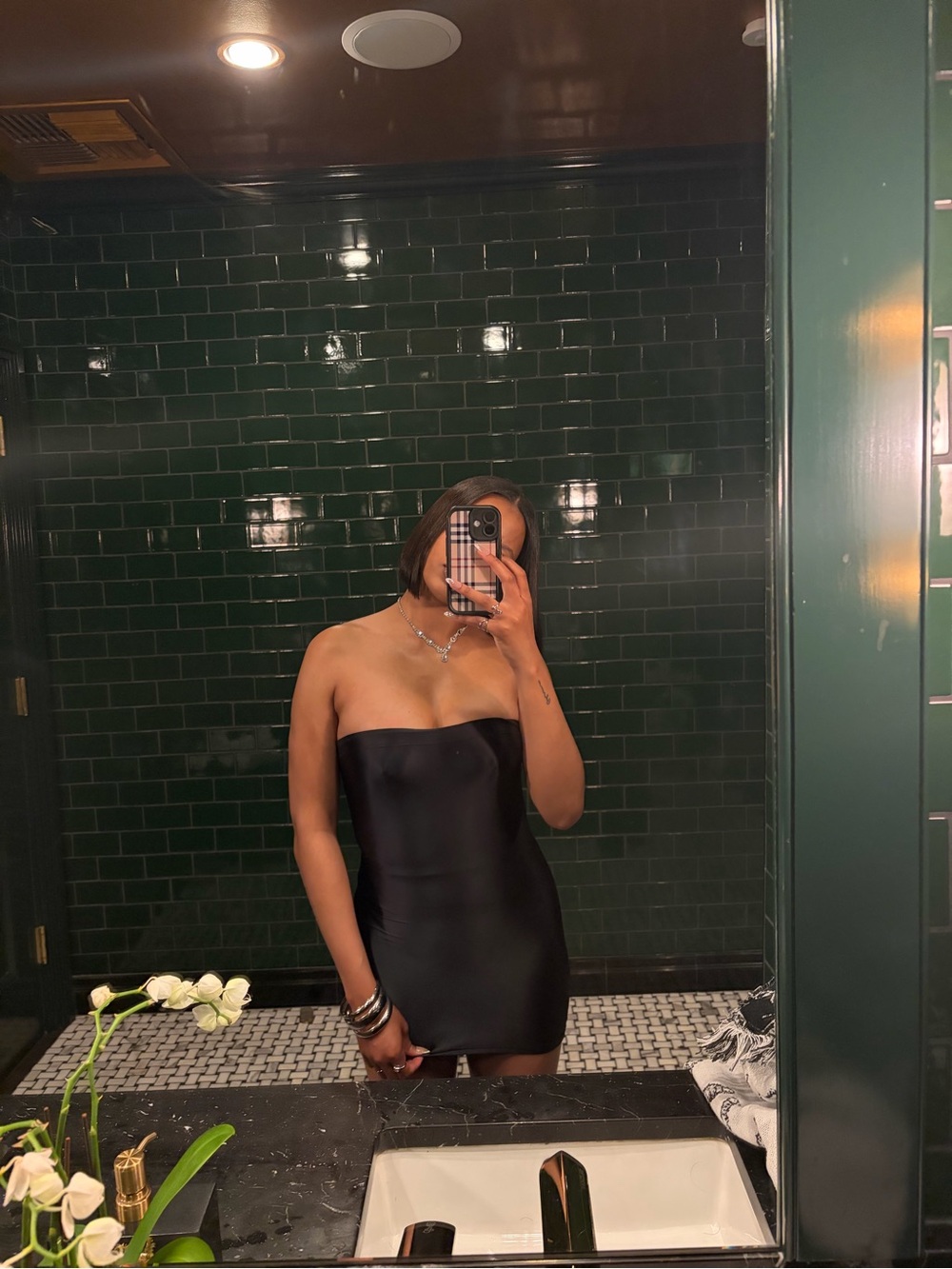 Strapless Black Satin Mini Dress